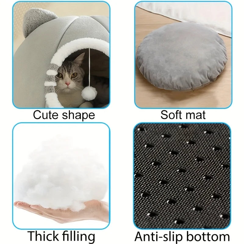 Cozy Cat Cave Bed with Plush Cushion – Warm Indoor Hideaway for Cats & Small Pets
