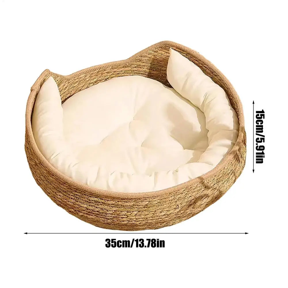 Cozy Cotton Rope Cat Bed with Soft Cushion – Round Woven Pet Basket