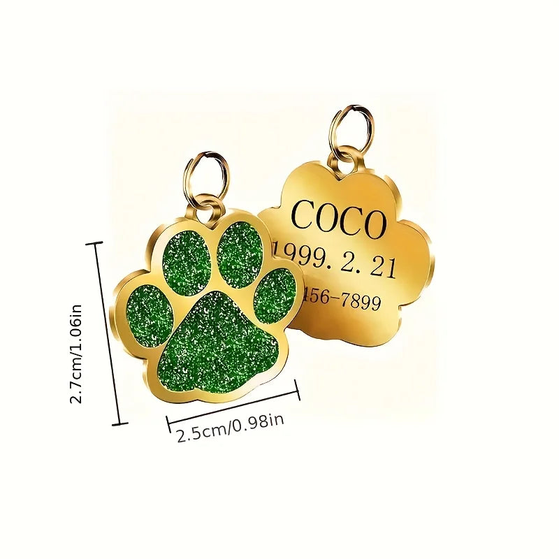 Placa de Identificación Personalizada con Huella de Pata para Mascotas – Chapa Metálica Antirrobo Grabada a Medida con Nombre y Número de Teléfono para Perros y Gatos