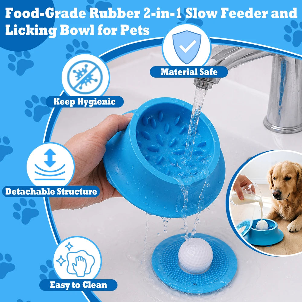 Silicone Slow Feeder Bowl for Dogs & Cats | Suction Cup Anti-Gulp Pet Bowl