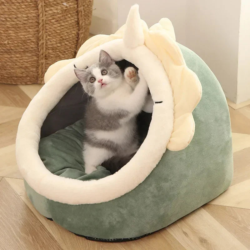 Cozy Plush Cat Cave Bed – Soft Covered Hideaway for Cats & Small Dogs