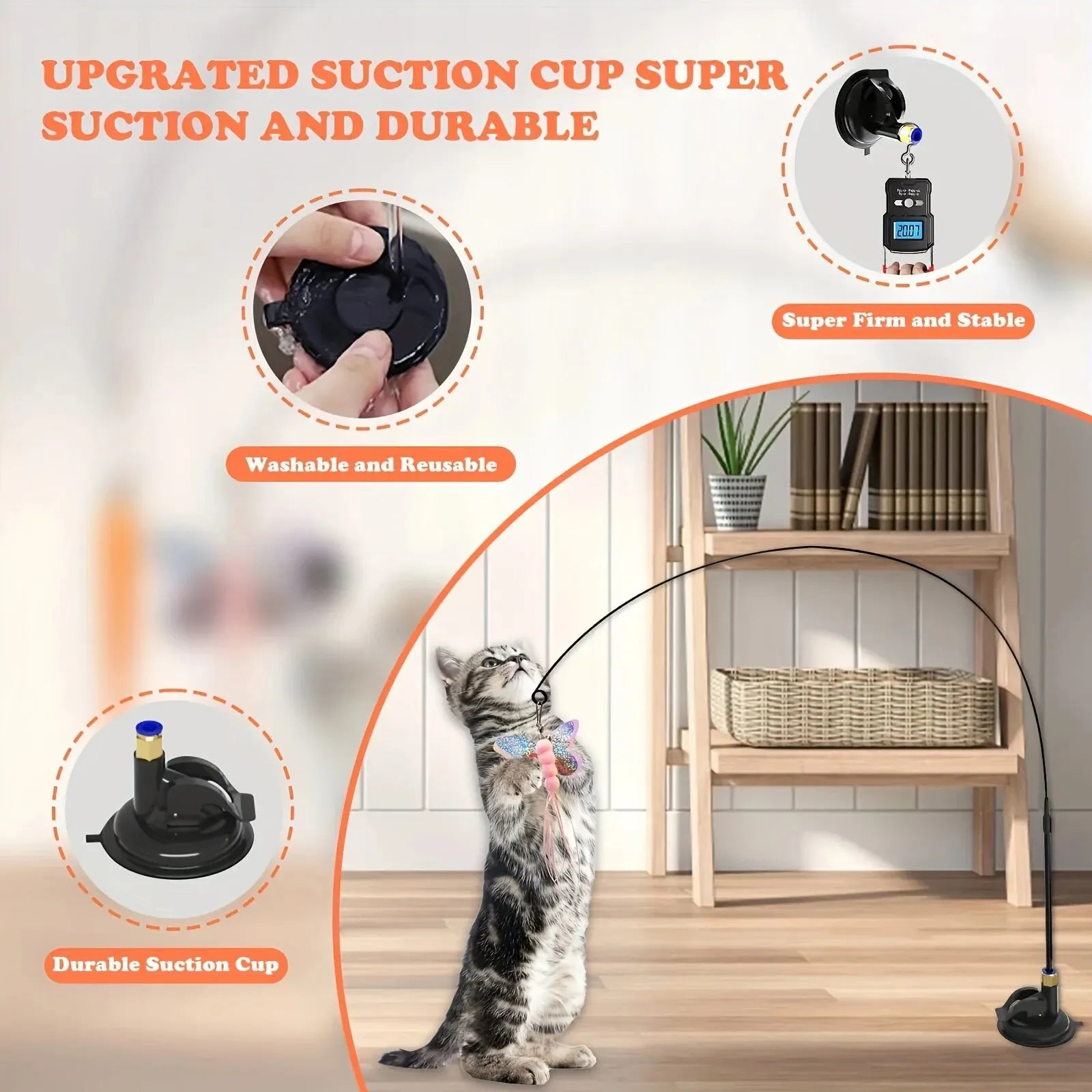 Interactive Cat Teaser Wand Toy with Suction Cup & Feather