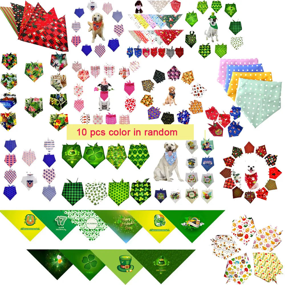 10-Pack Dog Bandana Set – Assorted Soft Pet Bandanas for Dogs & Cats, Washable Triangle Scarves, Everyday Pet Accessories