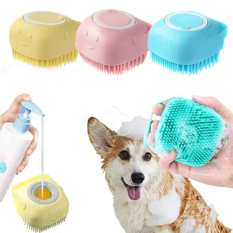Silikon-Tierbadebürste mit Shampoo-Spender für Hunde und Katzen