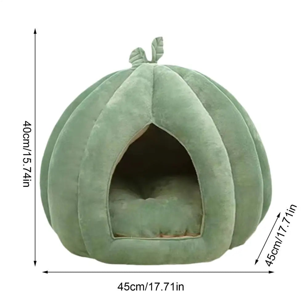 Pumpkin Cat Cave Bed – Cozy Plush Indoor Hideaway for Cats & Small Pets