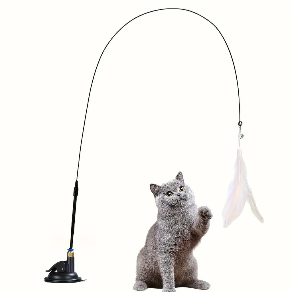 Interactive Cat Teaser Wand Toy with Suction Cup & Feather
