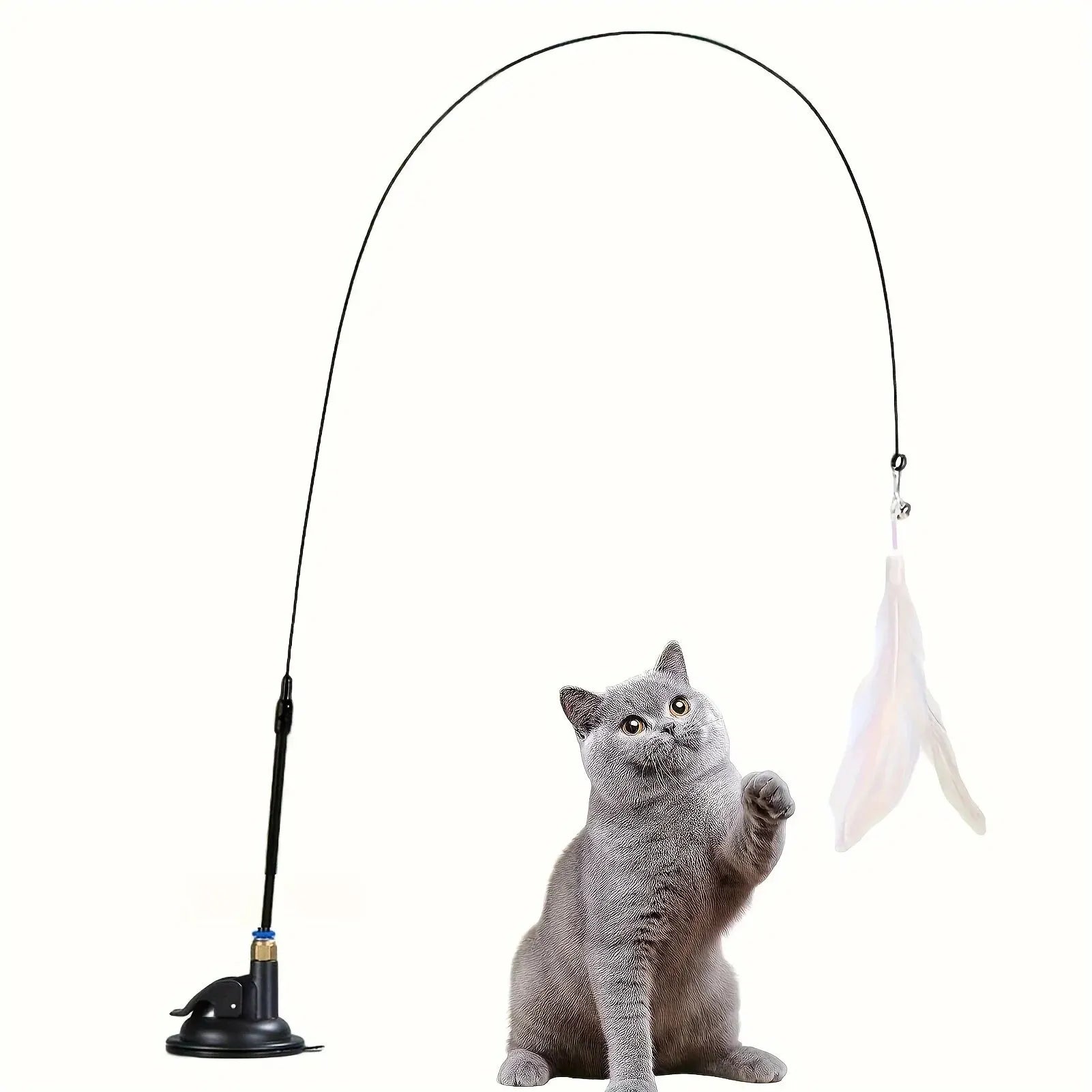 Interactive Cat Teaser Wand Toy with Suction Cup & Feather