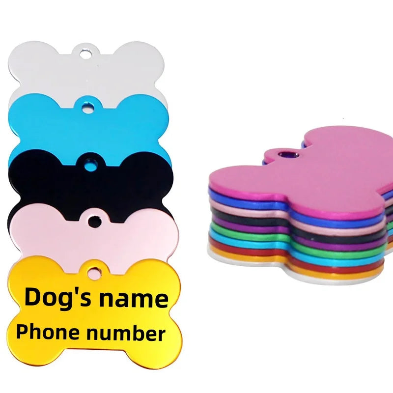 Personalisierte Knochen-Haustier-ID-Marke – Individuell gravierte Hunde- & Katzen-Namensmarke mit Telefonnummer, leichter Aluminium-Halsbandanhänger