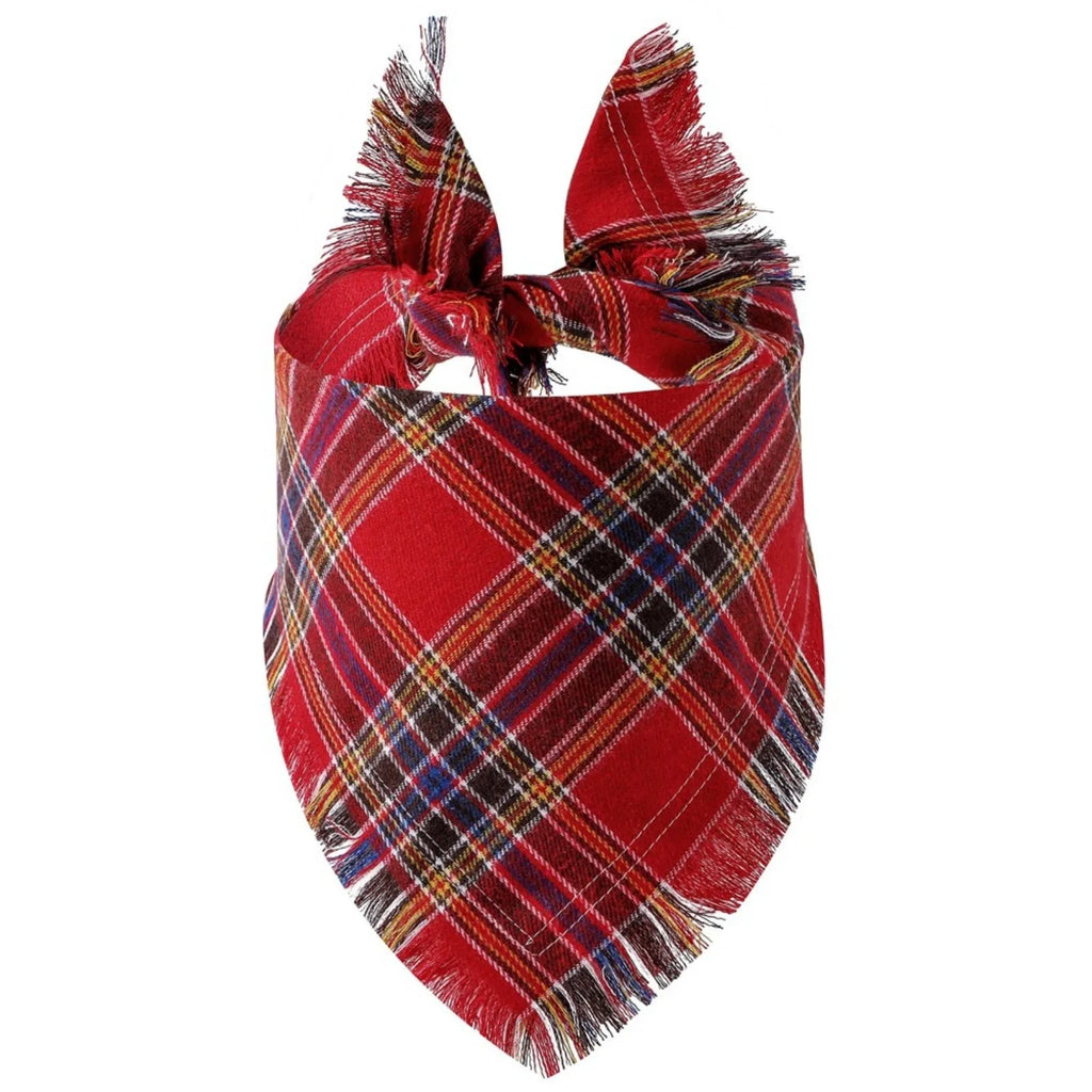 Pañuelo para Perro de Cuadros Escoceses – Bandana Triangular Ajustable para Perros y Gatos, Pañuelo Suave con Borlas para Cachorros y Mascotas Pequeñas y Grandes