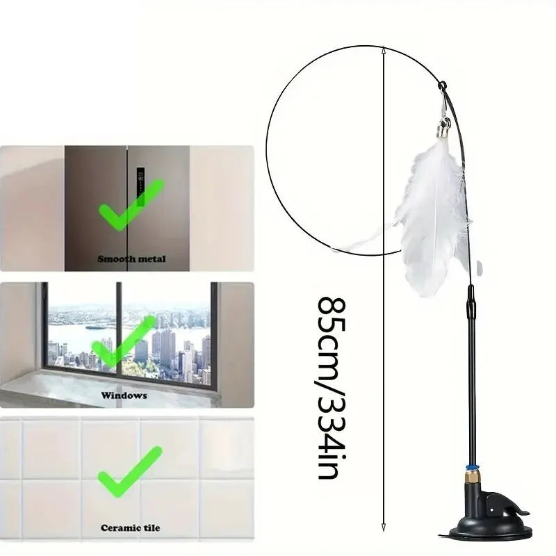 Interactive Cat Teaser Wand Toy with Suction Cup & Feather