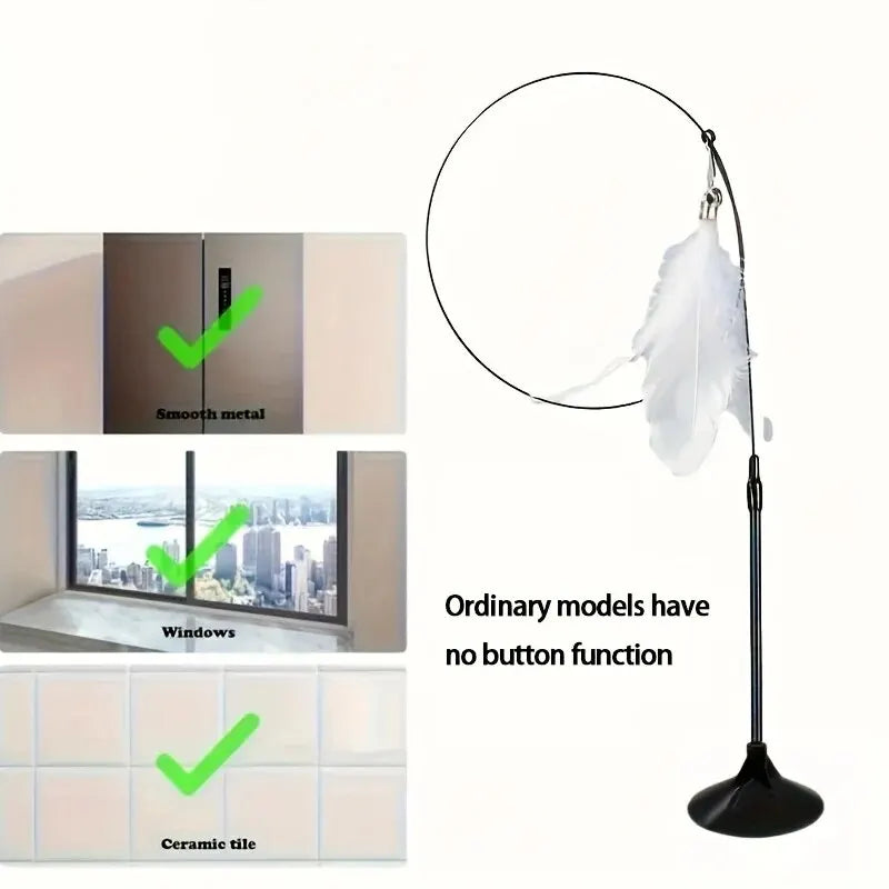 Interactive Cat Teaser Wand Toy with Suction Cup & Feather
