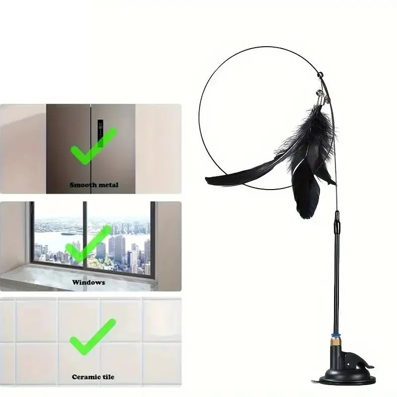 Interactive Cat Teaser Wand Toy with Suction Cup & Feather