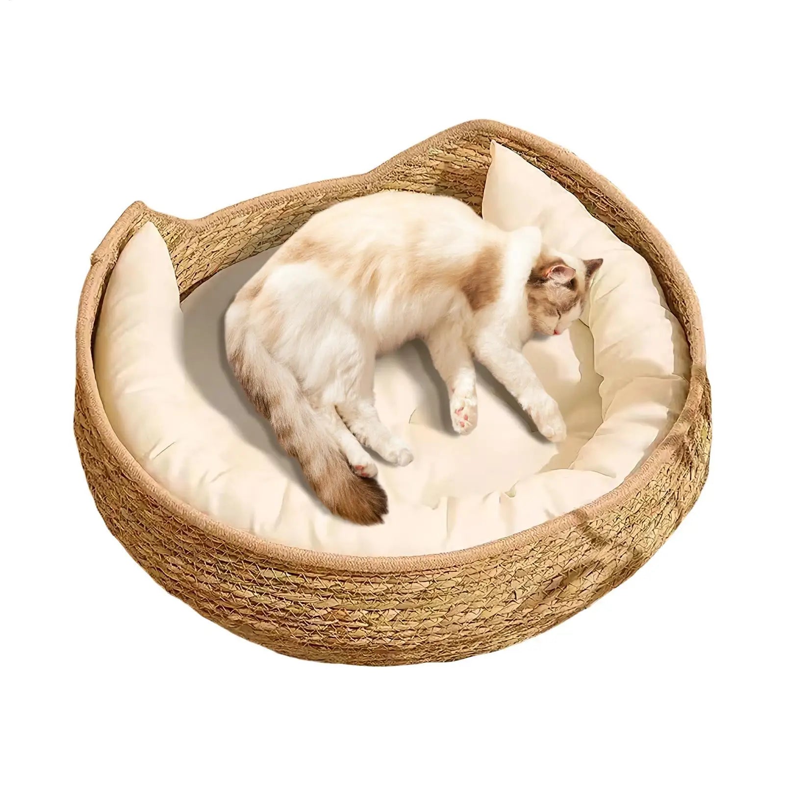 Cozy Cotton Rope Cat Bed with Soft Cushion – Round Woven Pet Basket