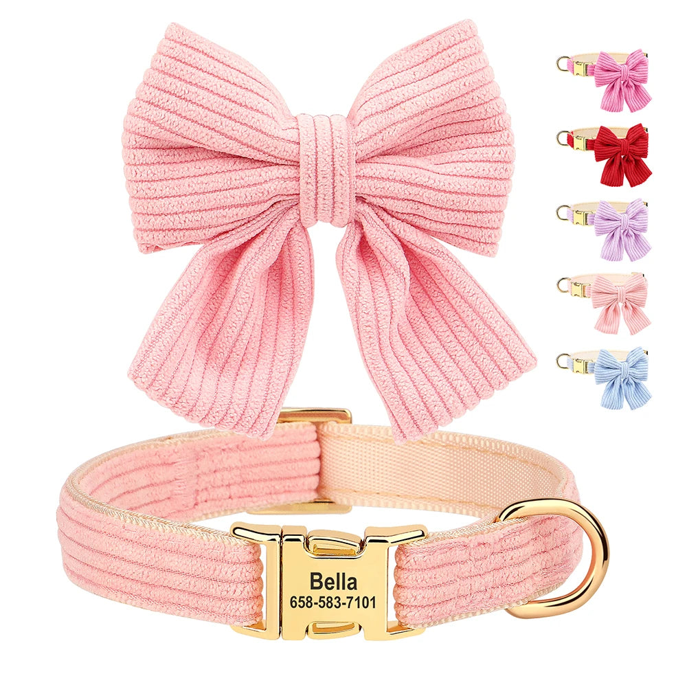 Personalisiertes Hundehalsband mit Schleife – Individuell graviertes Tier-ID-Halsband für kleine & mittelgroße Hunde, verstellbares Welpenhalsband
