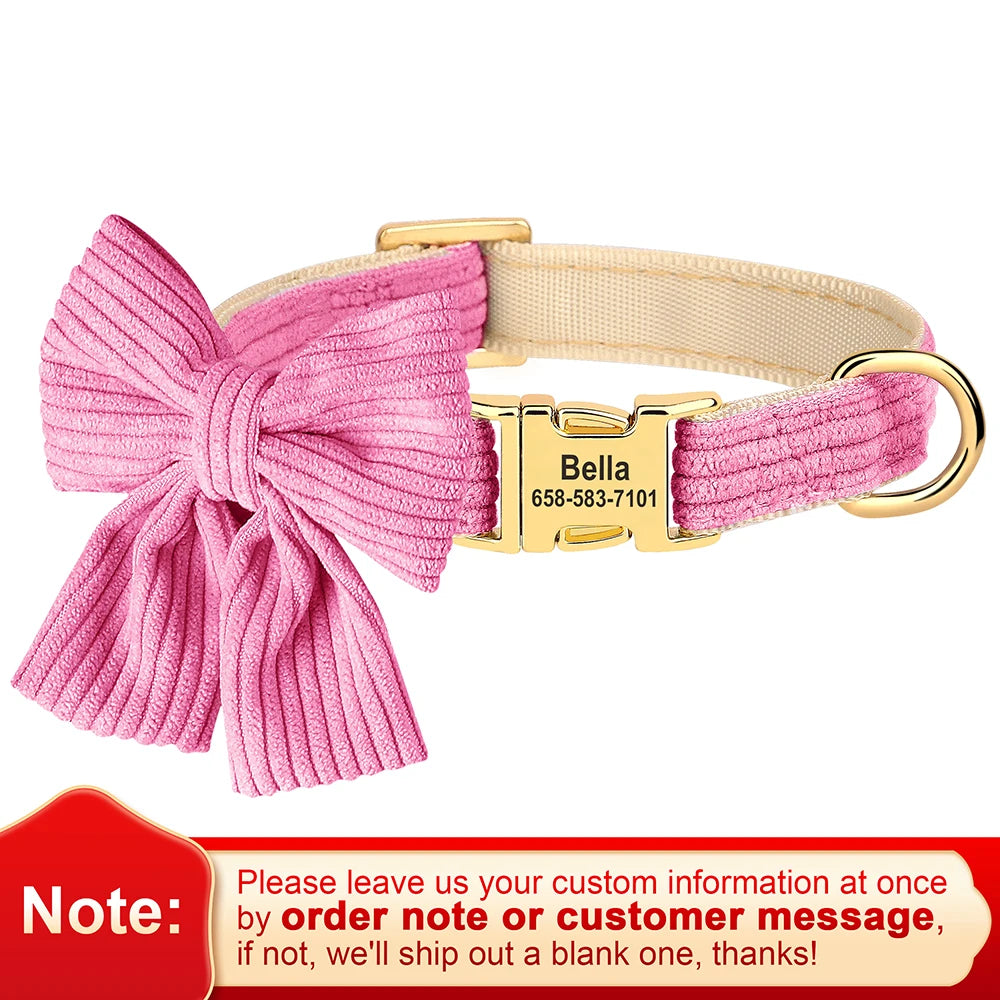 Personalisiertes Hundehalsband mit Schleife – Individuell graviertes Tier-ID-Halsband für kleine & mittelgroße Hunde, verstellbares Welpenhalsband