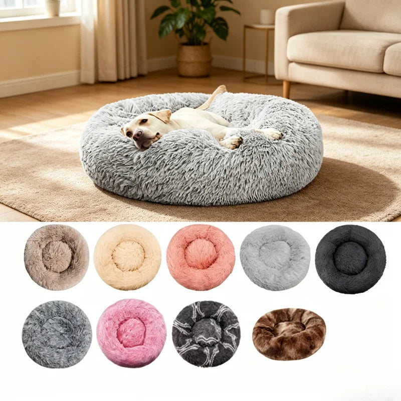 Calming Plush Donut Pet Bed – Ultra Soft Washable Bed for Cats & Small Dogs