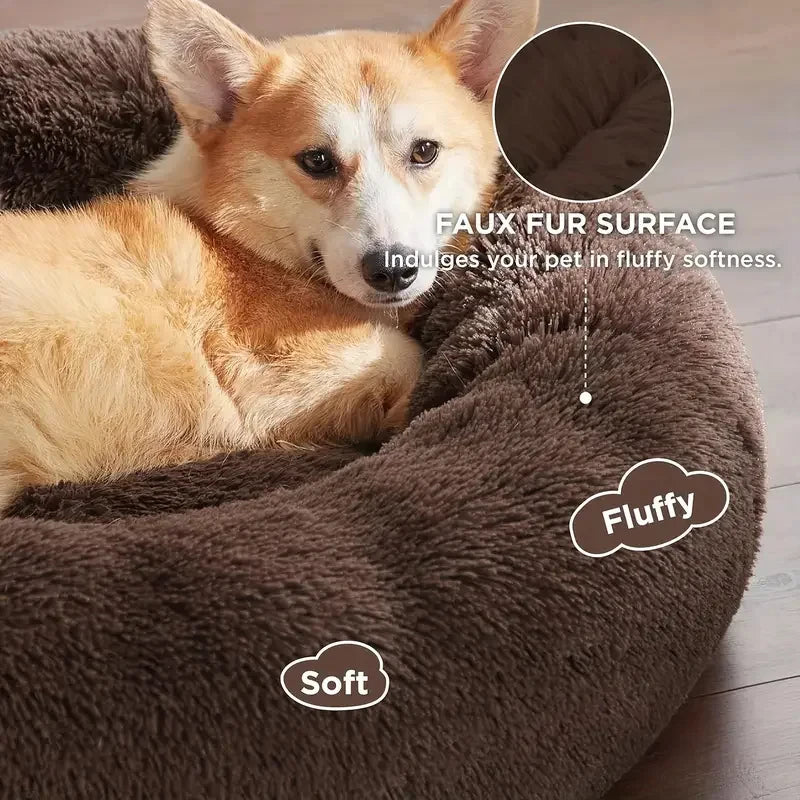 Calming Plush Donut Pet Bed – Ultra Soft Washable Bed for Cats & Small Dogs