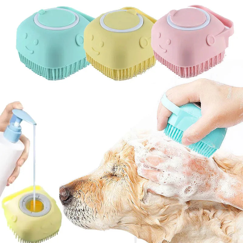 Silikon-Tierbadebürste mit Shampoo-Spender für Hunde und Katzen