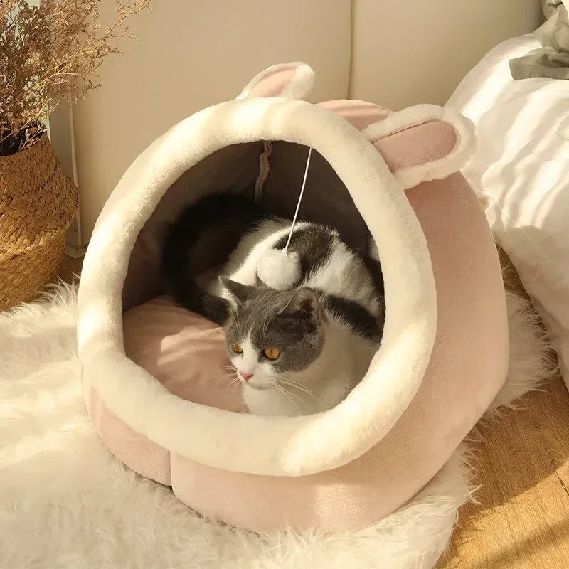 Cozy Plush Cat Cave Bed – Soft Covered Hideaway for Cats & Small Dogs
