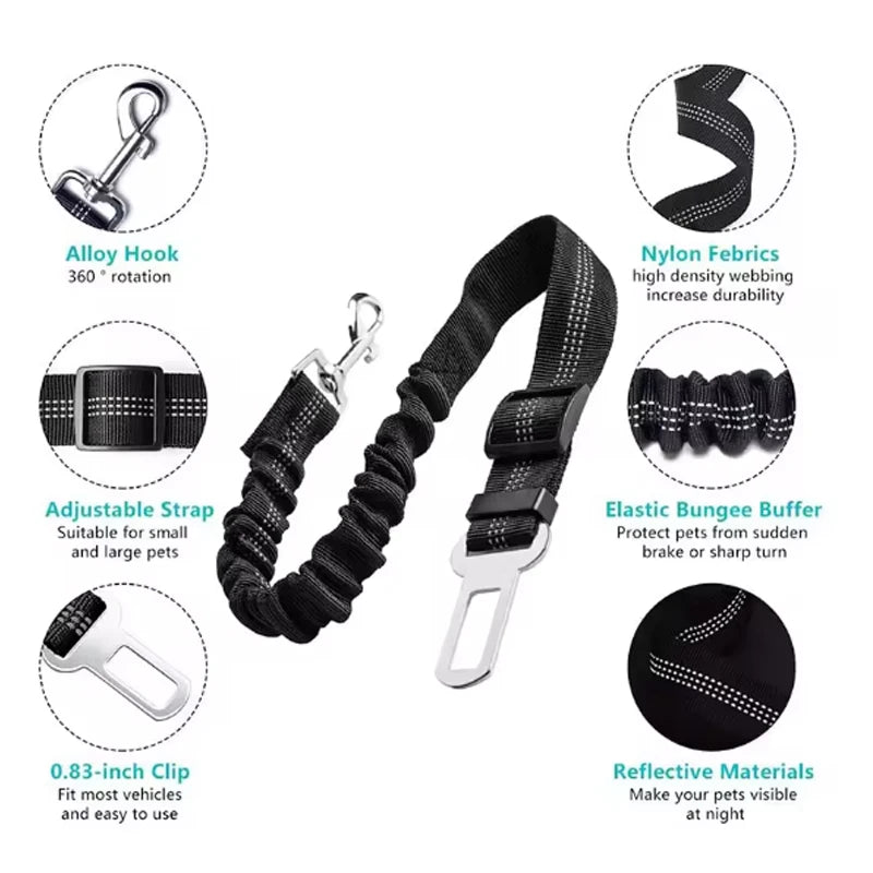 Adjustable Dog Car Safety Seat Belt with Shock Absorbing Bungee