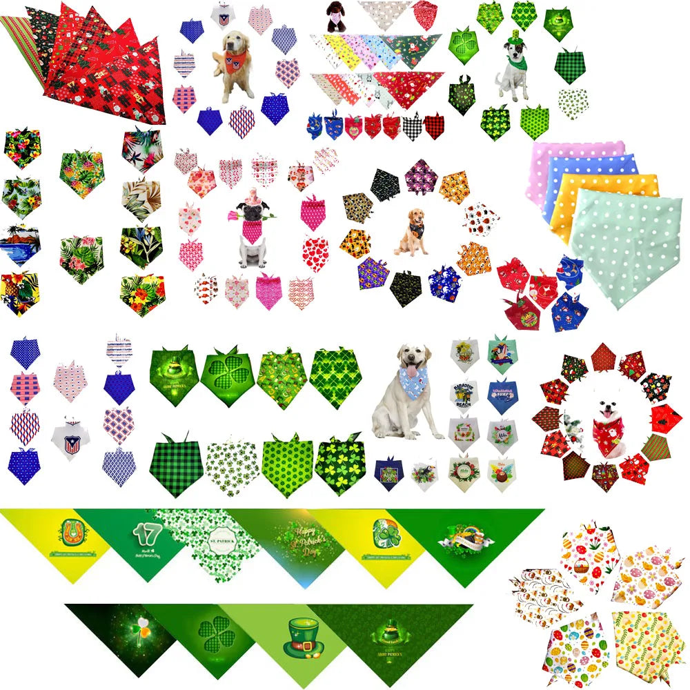 10-Pack Dog Bandana Set – Assorted Soft Pet Bandanas for Dogs & Cats, Washable Triangle Scarves, Everyday Pet Accessories
