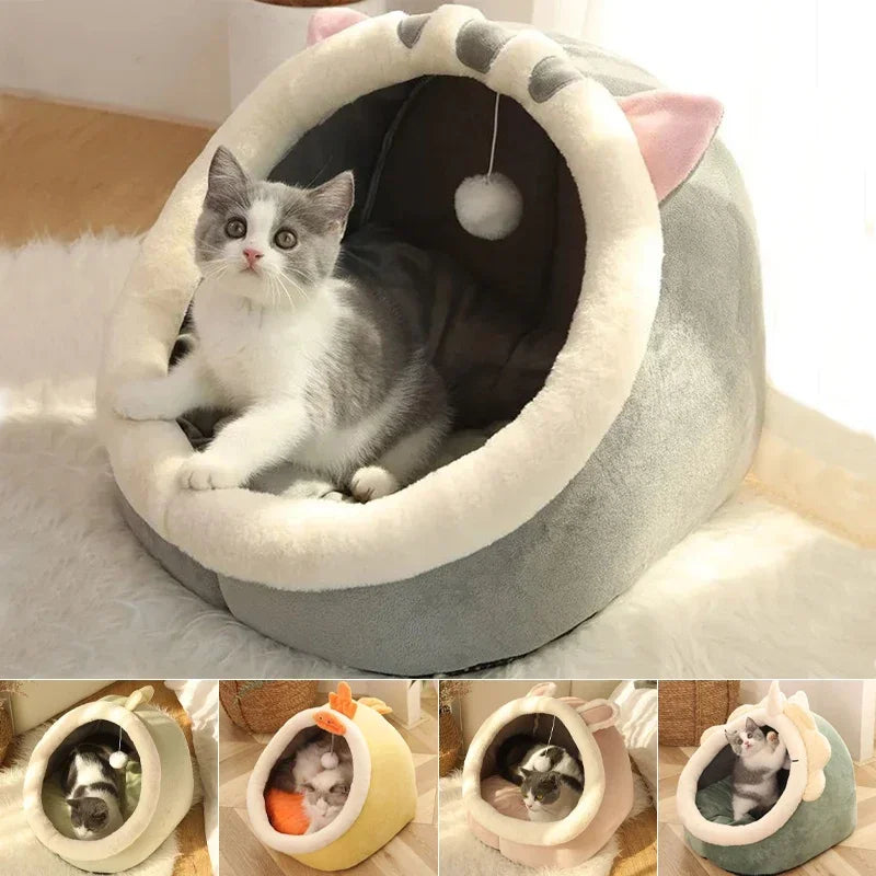 Cozy Plush Cat Cave Bed – Soft Covered Hideaway for Cats & Small Dogs