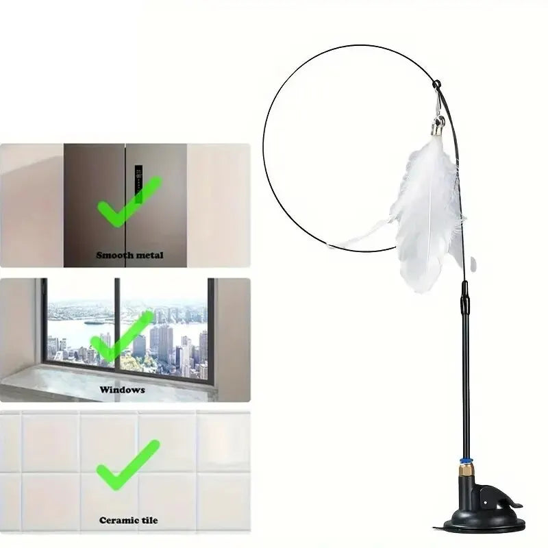 Interactive Cat Teaser Wand Toy with Suction Cup & Feather