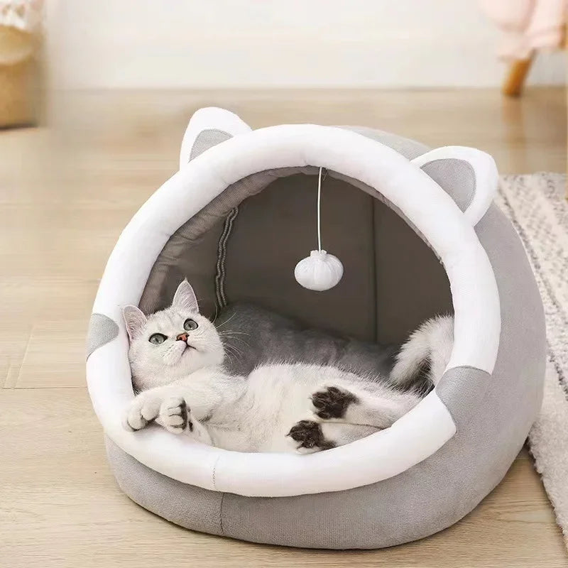 Cozy Plush Cat Cave Bed – Soft Covered Hideaway for Cats & Small Dogs