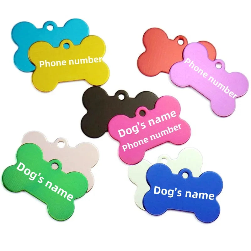 Personalisierte Knochen-Haustier-ID-Marke – Individuell gravierte Hunde- & Katzen-Namensmarke mit Telefonnummer, leichter Aluminium-Halsbandanhänger