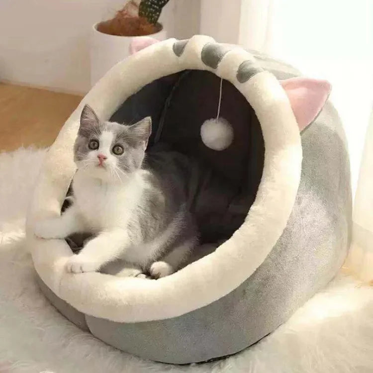 Cozy Plush Cat Cave Bed – Soft Covered Hideaway for Cats & Small Dogs