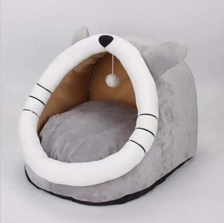 Cozy Plush Cat Cave Bed – Soft Covered Hideaway for Cats & Small Dogs