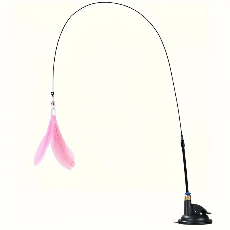 Interactive Cat Teaser Wand Toy with Suction Cup & Feather