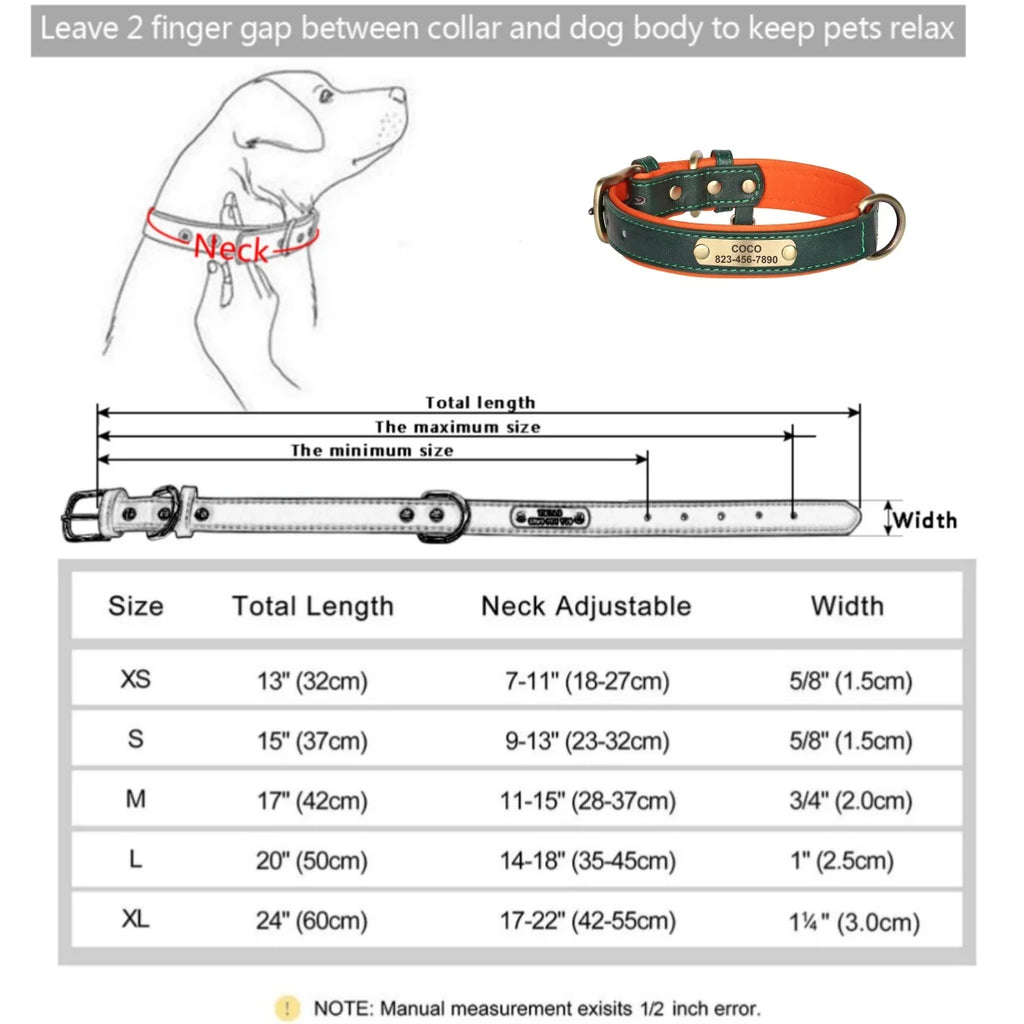 Personalisiertes, gepolstertes Lederhalsband für Hunde mit graviertem Namensschild – Individuelles ID-Halsband für kleine, mittelgroße und große Hunde