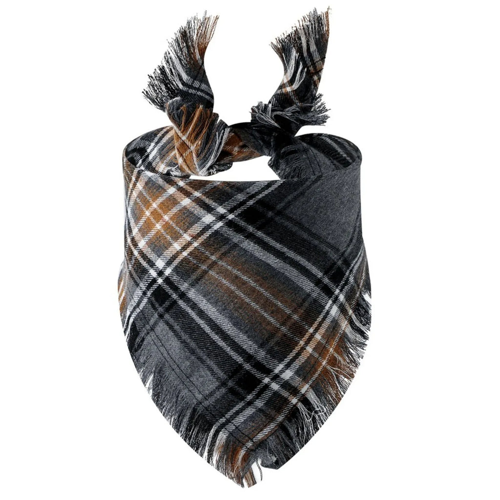 Pañuelo para Perro de Cuadros Escoceses – Bandana Triangular Ajustable para Perros y Gatos, Pañuelo Suave con Borlas para Cachorros y Mascotas Pequeñas y Grandes