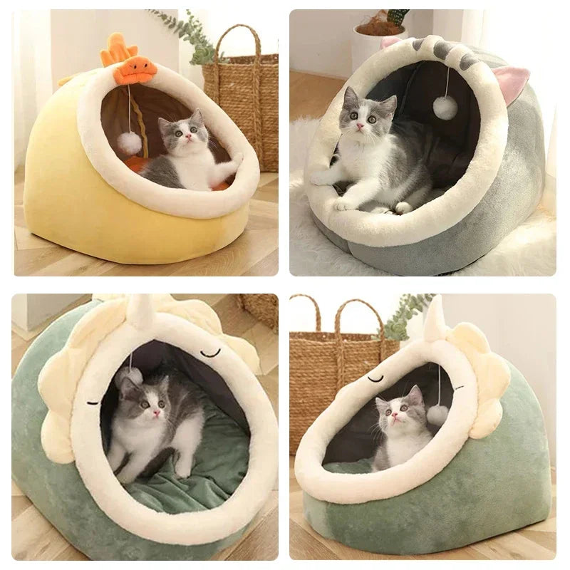 Cozy Plush Cat Cave Bed – Soft Covered Hideaway for Cats & Small Dogs