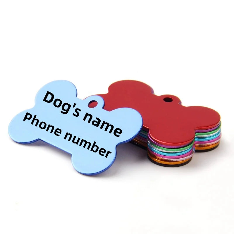 Personalisierte Knochen-Haustier-ID-Marke – Individuell gravierte Hunde- & Katzen-Namensmarke mit Telefonnummer, leichter Aluminium-Halsbandanhänger