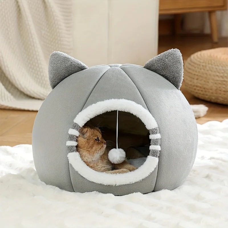 Cozy Cat Cave Bed with Plush Cushion – Warm Indoor Hideaway for Cats & Small Pets