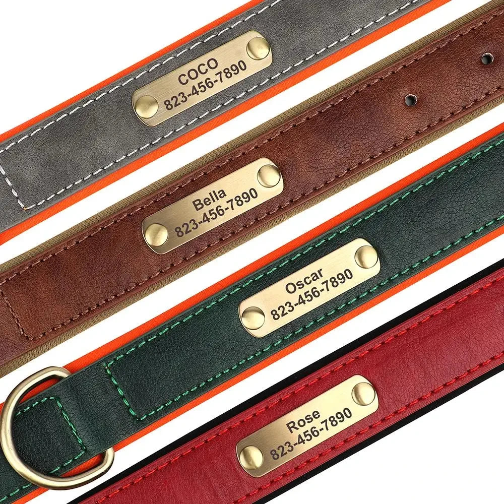 Personalisiertes, gepolstertes Lederhalsband für Hunde mit graviertem Namensschild – Individuelles ID-Halsband für kleine, mittelgroße und große Hunde
