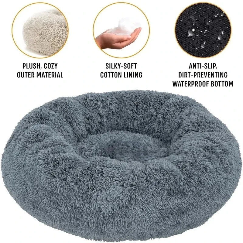 Calming Plush Donut Pet Bed – Ultra Soft Washable Bed for Cats & Small Dogs