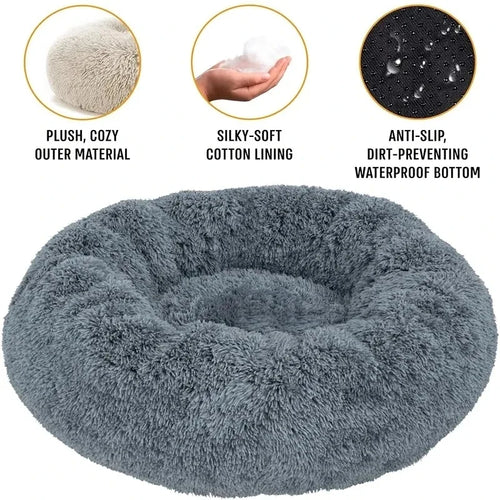 Calming Plush Donut Pet Bed – Ultra Soft Washable Bed for Cats & Small Dogs