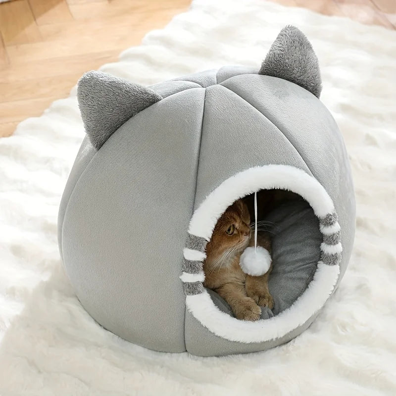 Cozy Cat Cave Bed with Plush Cushion – Warm Indoor Hideaway for Cats & Small Pets