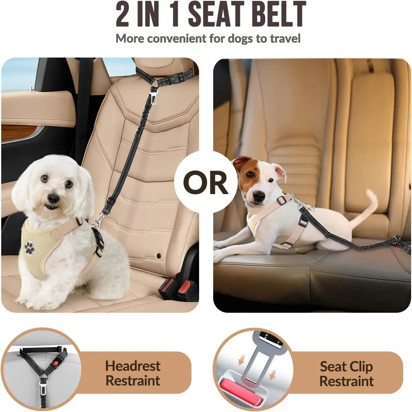 Shock-Absorbing Dog Car Seat Belt Restraint