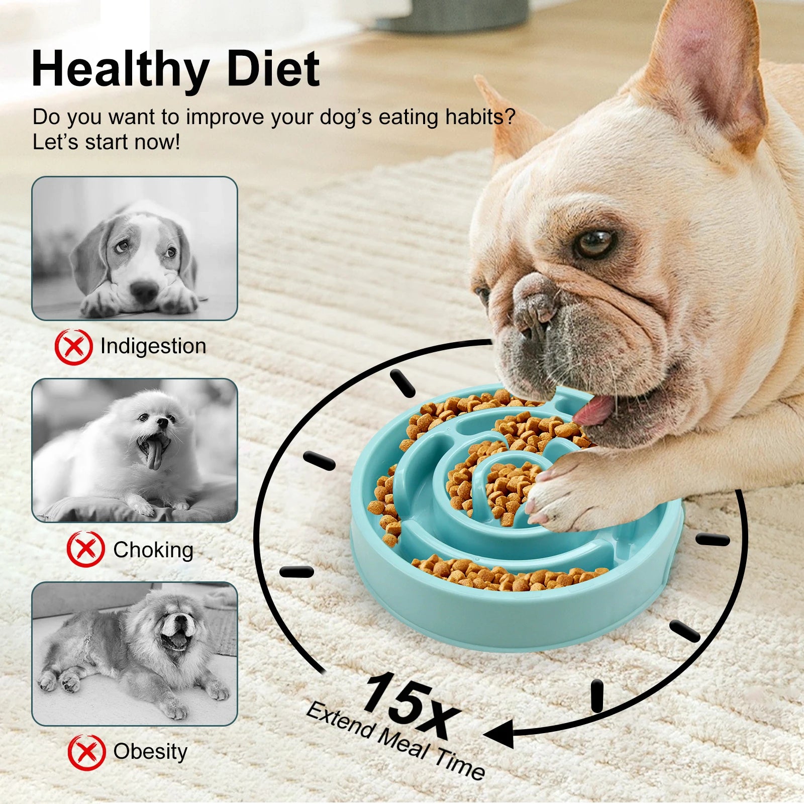 Slow Feeder Dog Bowl – Anti-Gulping Puzzle Bowl for Small & Medium Dogs